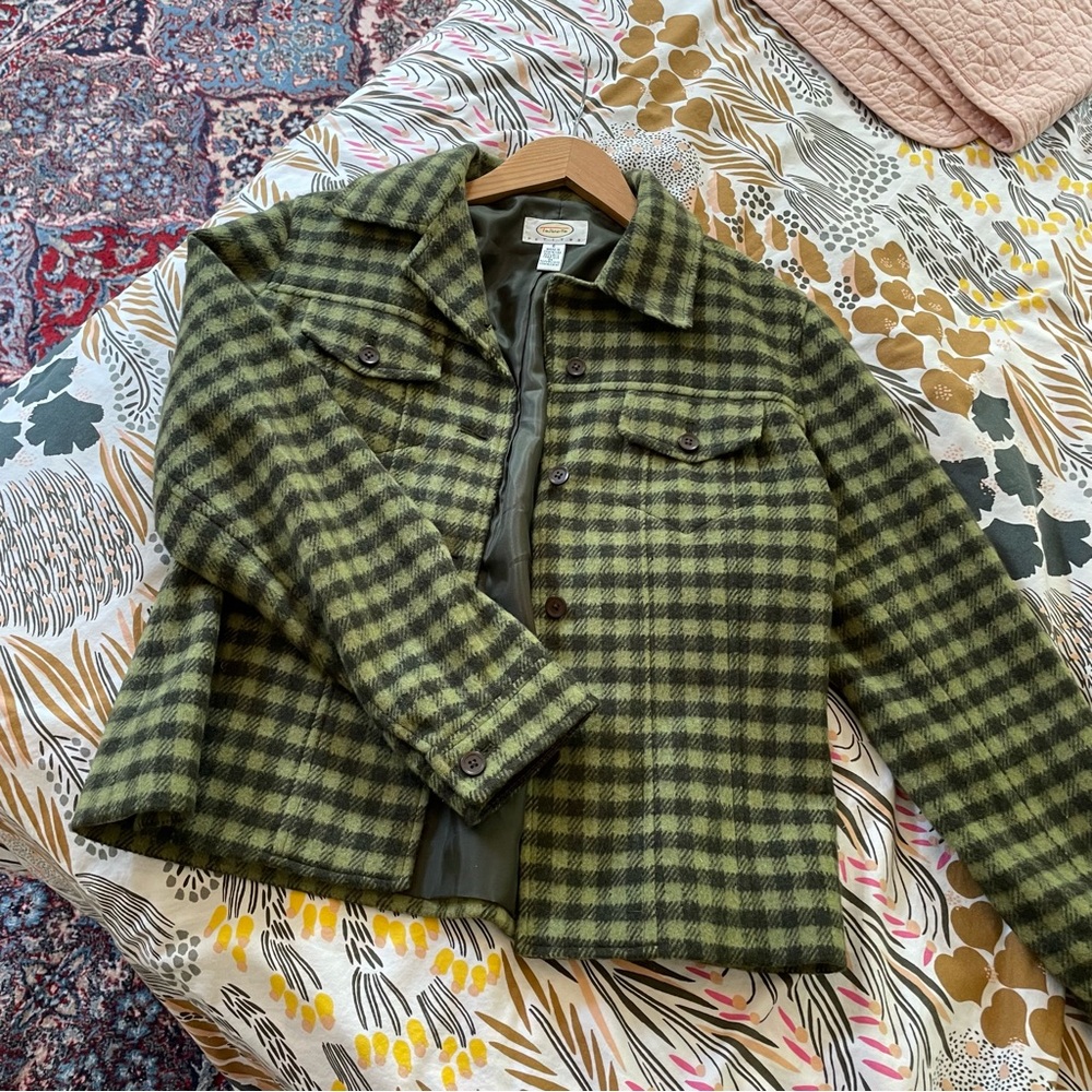 SOLD Vintage Y2K Talbots Green Boxy Plaid Green Jacket